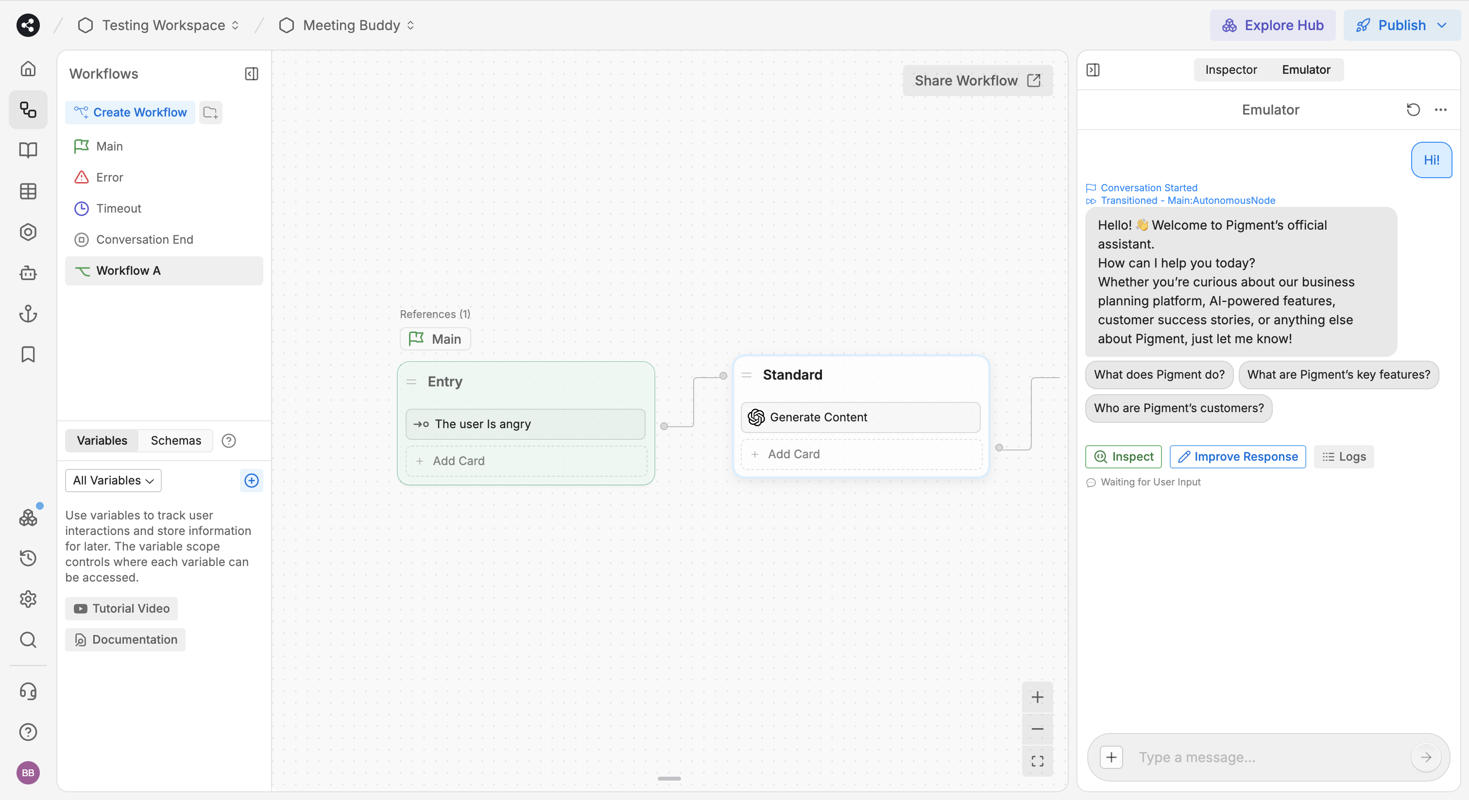 Botpress testing panel