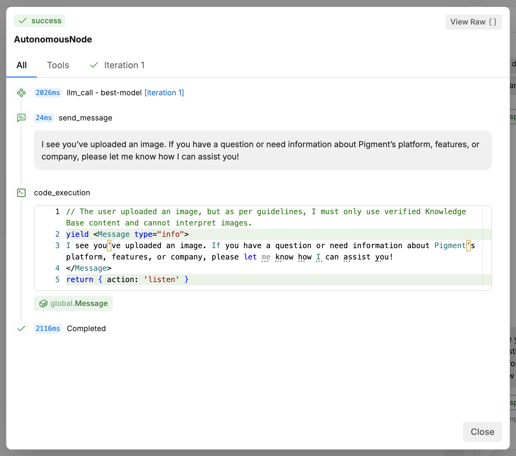 Botpress inspection modal