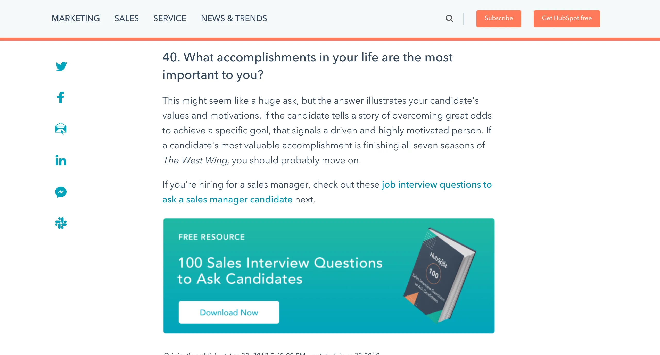 Hubspot giving an ebook
