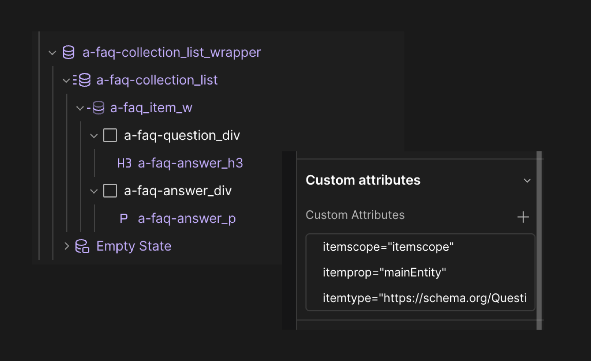 Webflow screenshot showing code